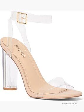 4" Chunky Block Heel Strappy Clear Heeled Sandals for Women